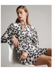 Ted Baker Women’s Felici Floral Dress Black And White Rushed Sleeves Size 4-6 US