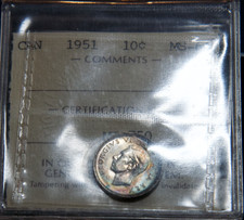 1951 Canada George VI 10 Cents Dime MS64 with Rainbow Toning