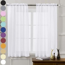Sheer Curtains 54 Inches Long 2 Panels, Tulle 52"W x 54"L Pack of 2 White
