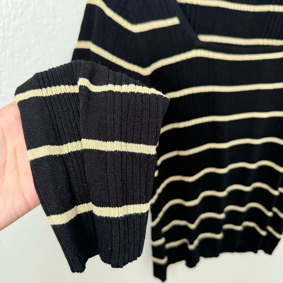 Prenda para el torso de manga larga vintage Y2K Caslon para mujer mediana negra a rayas acanaladas Foto 3 de 4