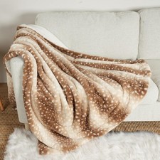 Luxury Faux Fur Blanket Deer Print, Waterproof Pet Blanket