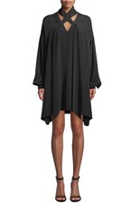 DIANE VON FURSTENBERG Jessamine Lace Up Silk Long-Sleeve Short Dress Formal $468