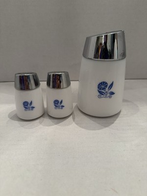 Vintage Cornflower Blue Opal Milk Glass Salt/Pepper Shaker And Sugar Pourer