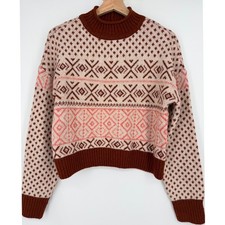 New American Eagle Crop Retro Fair Isle Sweater Size S