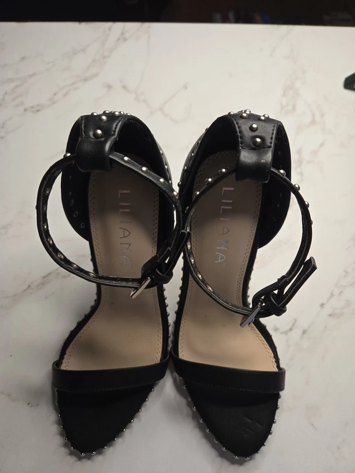 High Heel ankle straps WOMEN Size 6.5 Liliana Black 3.5" Stiletto - Image 4 of 4