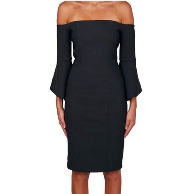 Kookai Dress 40 Black Off The Shoulder Sleeves Florence Pencil RRP $280