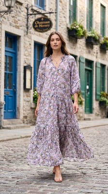 Pinch Women's M Drop Waist Maxi White Floral Boho Cottage Dress