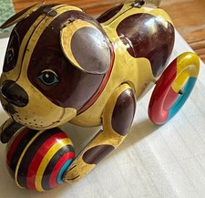 Vintage Blic China Tin Toy Dog Chasing Ball In Original Box 1970s Mechanical