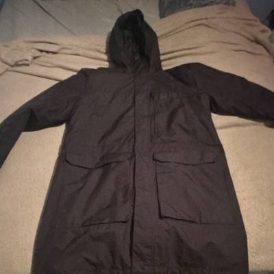 Helly Hansen Men s Black Hooded Lined Long Parka Jacket Zip Closure Size XL