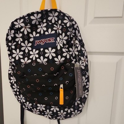 JanSport Unisex Kids Floral Backpack Black/White/Yellow Zip Padded Straps