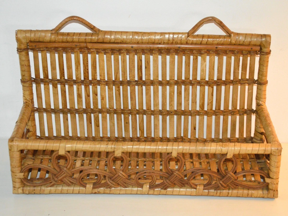 Étagère Murale En Osier Rotin Vintage - 3 Niveaux - Déco Cuisine, Salon Ou Salle De Bain