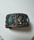 Egyptian Revival Scarab Nefertiti Cuff Bracelet Vintage