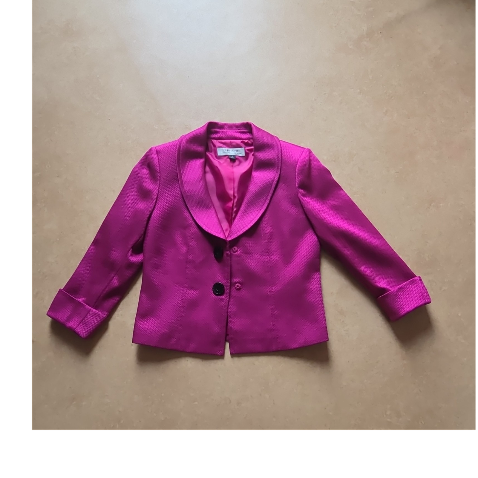 Tahari Arthur S. Levine Women’s Pink Blazer Jacket Lined Button 3/4 Sleeve 2