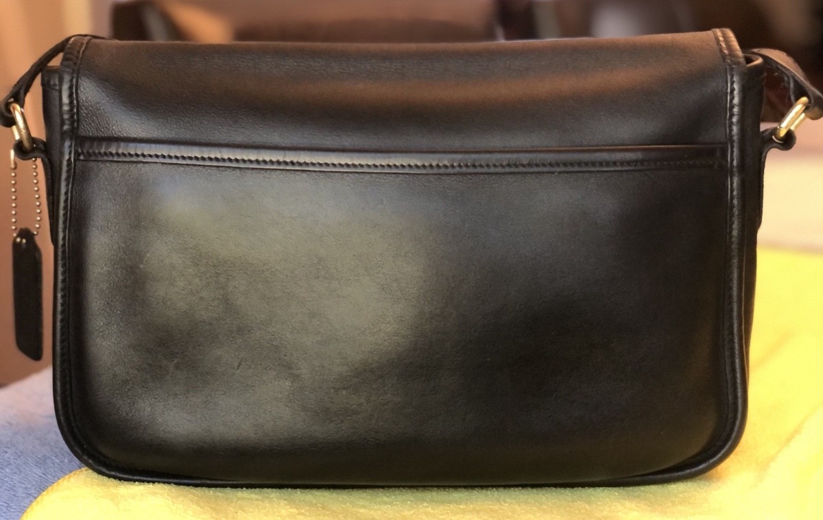 Coach Vintage City Bag Black Leather Brass Turnlock 9790 Flap