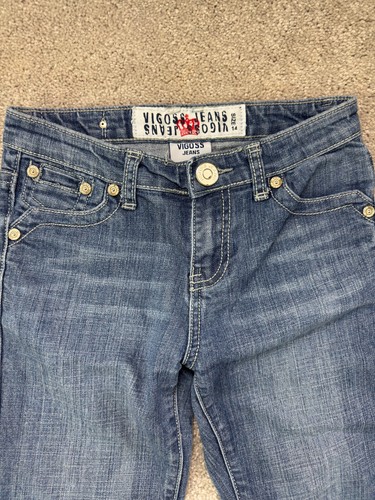 Vigoss Jeans Junior's 14 Straight Leg Med Wash Embellished Pockets - Picture 3 of 14