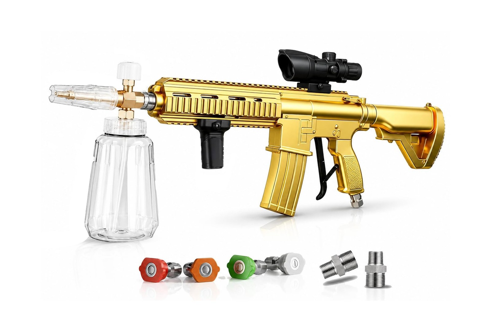M416 Tactical Style 3600 PSI High Pressure Washer Gun with Foam Cannon & Swiv...