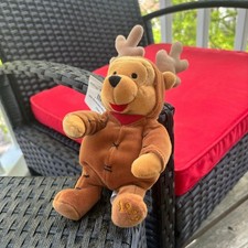 Vintage Disney Store 8" Mini Bean Bag Plush 1999 WINNIE THE POOH REINDEER