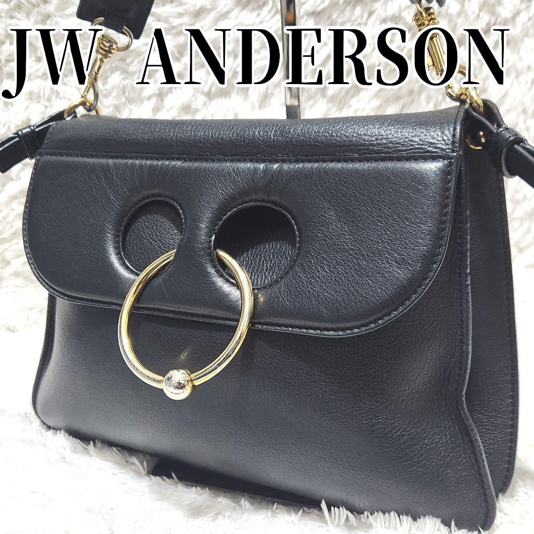 JW Anderson Black 2 Way Leather Pierced Bag Storage Pouch Auth From Japan RIN