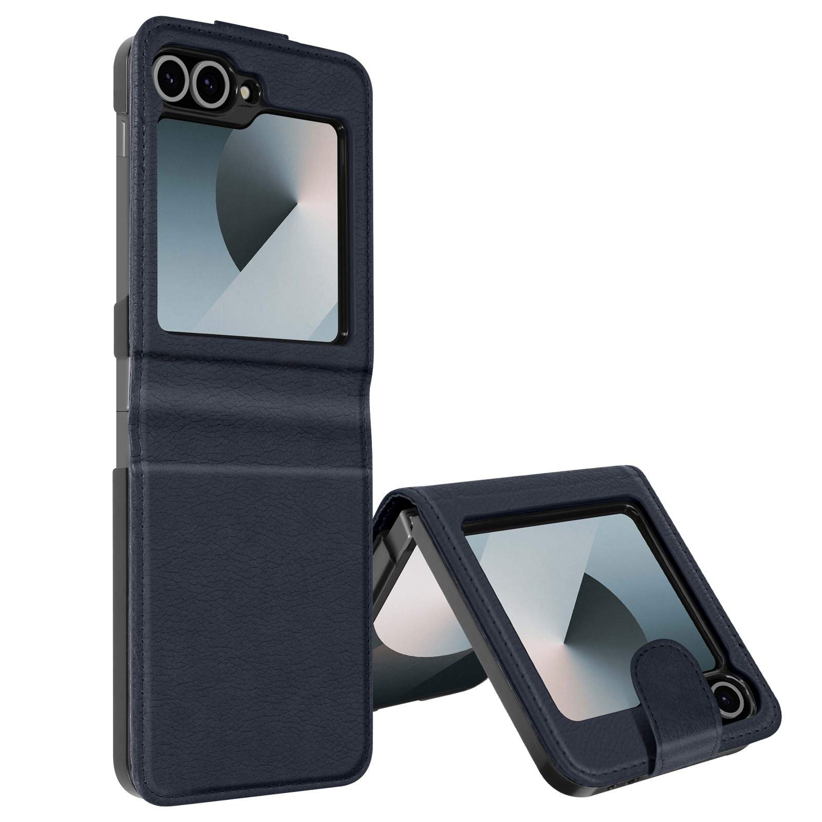 Avizar Etui Galaxy Z Flip6 en simili cuir bleu nuit avec support pliable