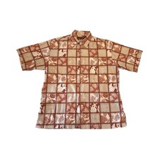 Tori Richard Shirt Mens L Brown Coastal Button Up Short Sleeve Hawaiian Cotton