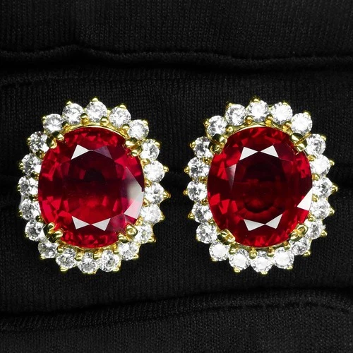Sparkling Scarlet Red Spinel 28.70Ct 925 Sterling Silver Handmade Halo Earrings