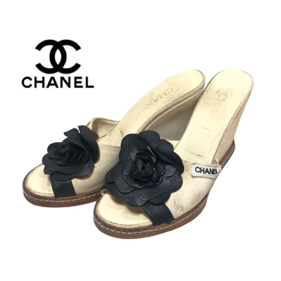 CHANEL フラワー装飾ビーチサンダル 37 CHANEL フラワー装飾サンダル 37
