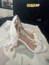 White Lace Heel Wedding Shoes Size 39 US 8.5 Worn Once