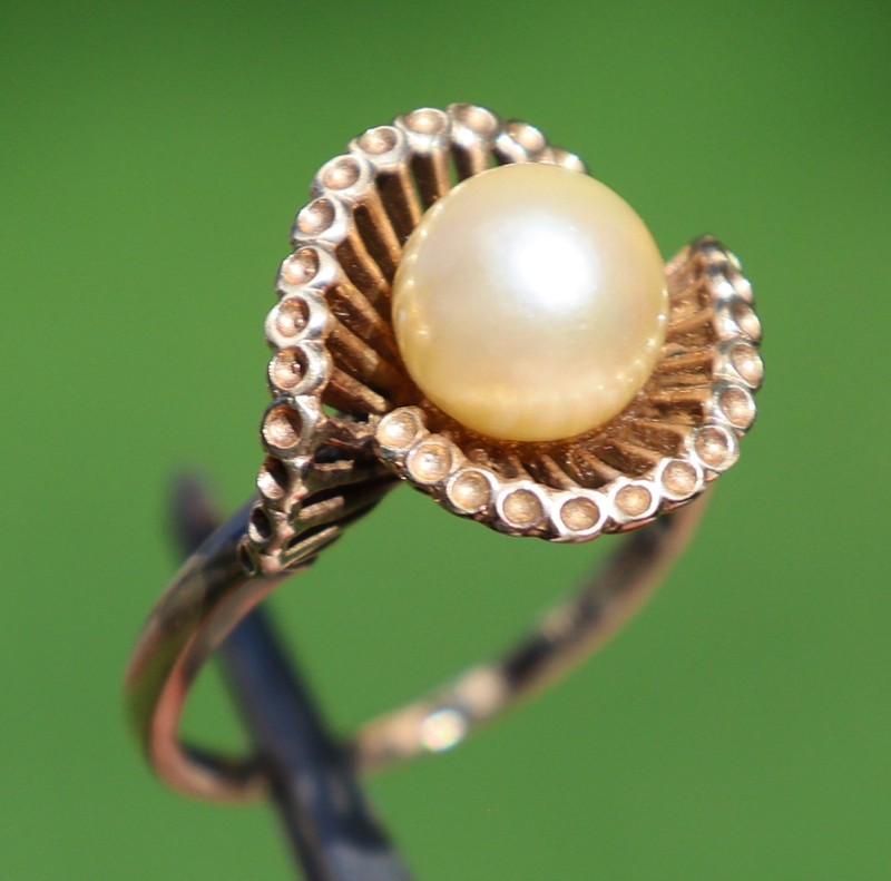 10K SOLID YELLOW GOLD 4.7GRAMS 8mm CULTURED PEARL SETTING VINTAGE RING