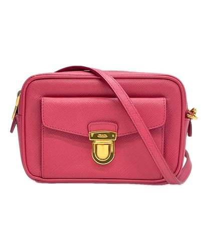 Prada Saffiano 1NF004 Leather Pink Shoulder Bag with Papers Women's #TFB16859