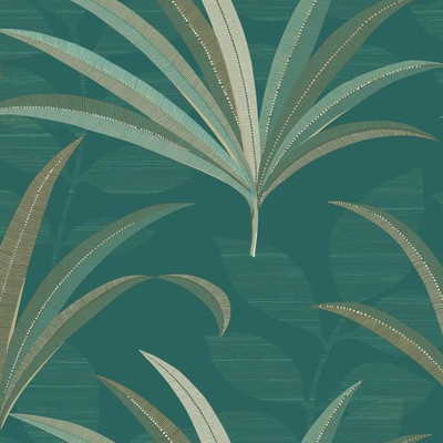 Wallpaper Designer Art Deco Morocco Palm on Teal Background, 60 sq ft Bolt