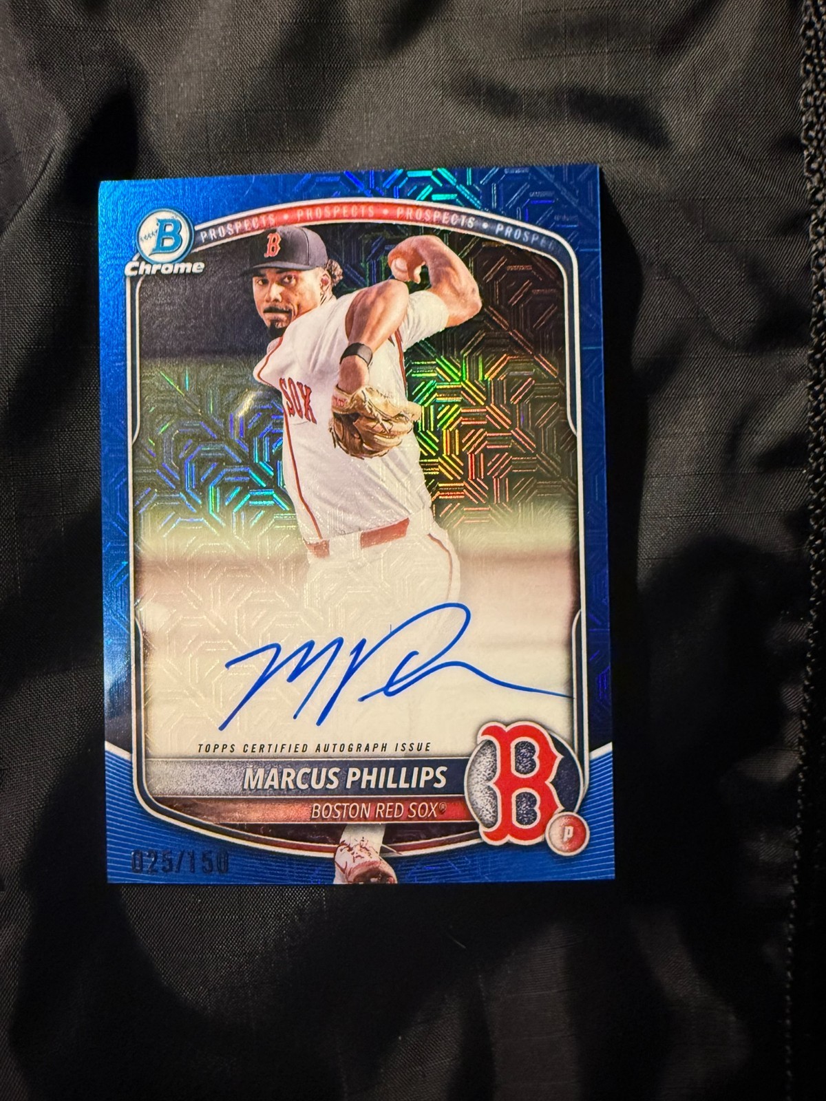 2025 Bowman Draft Chrome Marcus Phillips Blue Mojo Refractor Auto #BMA-MP /150