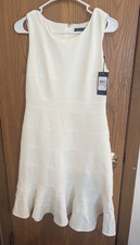 NWT Tommy Hilfiger Fit and Flare Sleeveless Solid Cream Striped Dress-6
