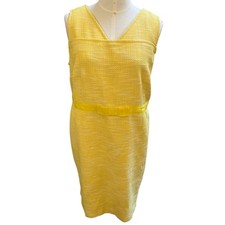 Talbots Woman 24W Yellow Tweed Sheath Dress Sleeveless Bow Belt Plus Size Shift