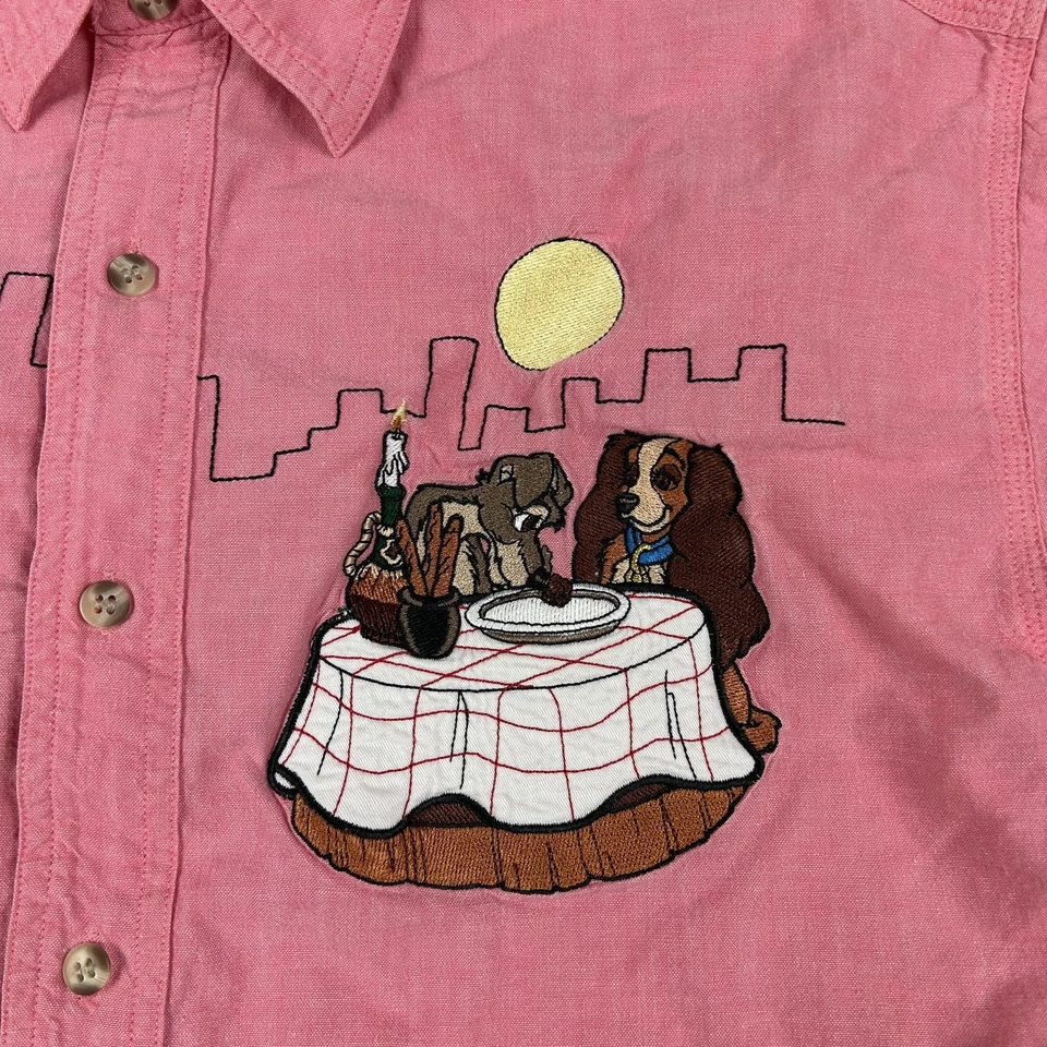 Vintage Disney Lady and the Tramp Shirt Mens Medium Pink Graphic Embroidered 90s - Image 4 of 4