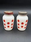 Vintage Anchor Hocking Red Dots Milkglass Range Shakers See Pictures