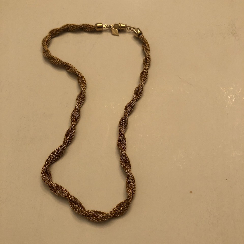 Vintage SARAH COVENTRY Gold Tone Twisted Mesh Chain 16" Choker Necklace