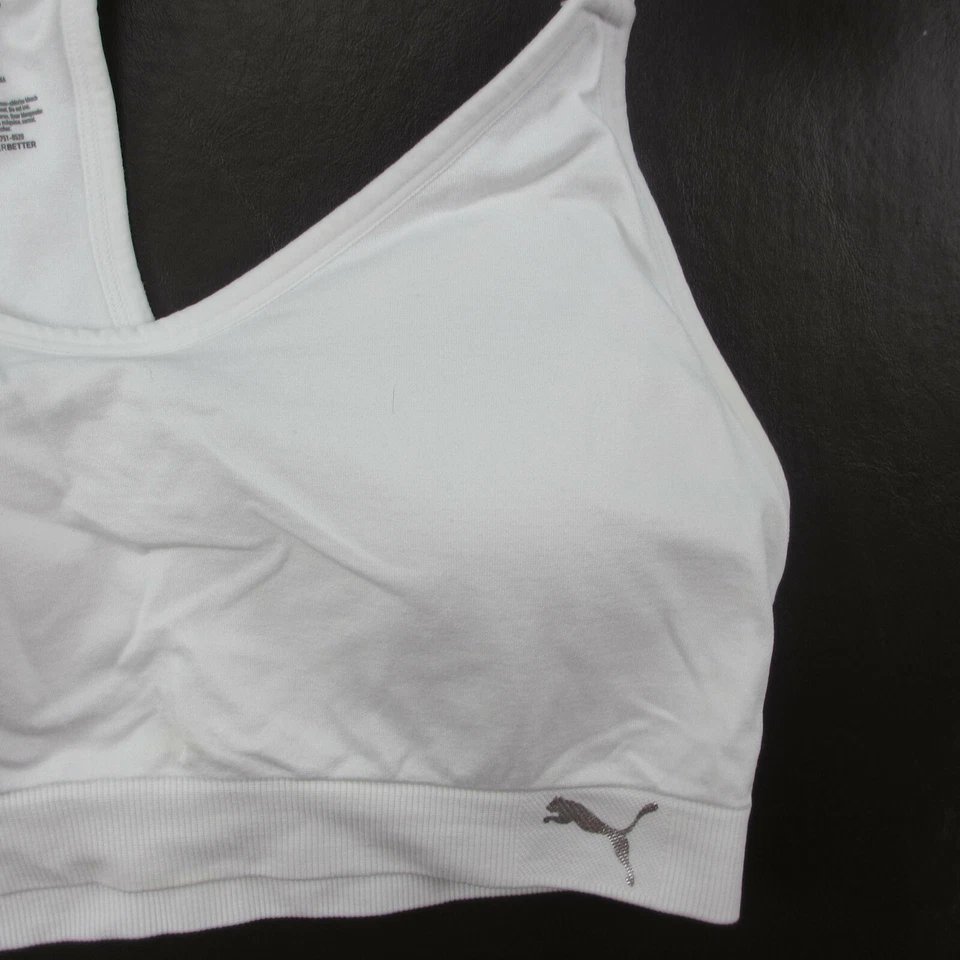 Sujetador deportivo Puma talla L marfil sin relleno inalámbrico espalda de carrera pulóver Foto 4 de 4