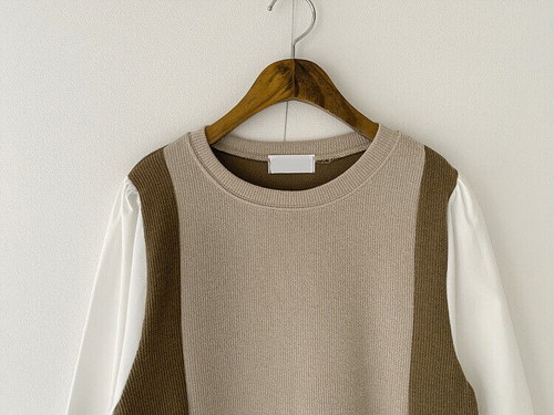 Damen gemischte Farben Patchwork Langarm Rundhals Gürtel Slim Fit Strickkleid - Bild 8 von 12