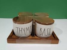 Rae Dunn Spice Herb Jars With Wooden Lids  Tray Ceramic Brand New Fast Shipping