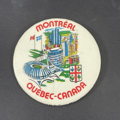 Montreal Quebec Canada Olympic Stadium Travel Vintage 80s Pinback Button