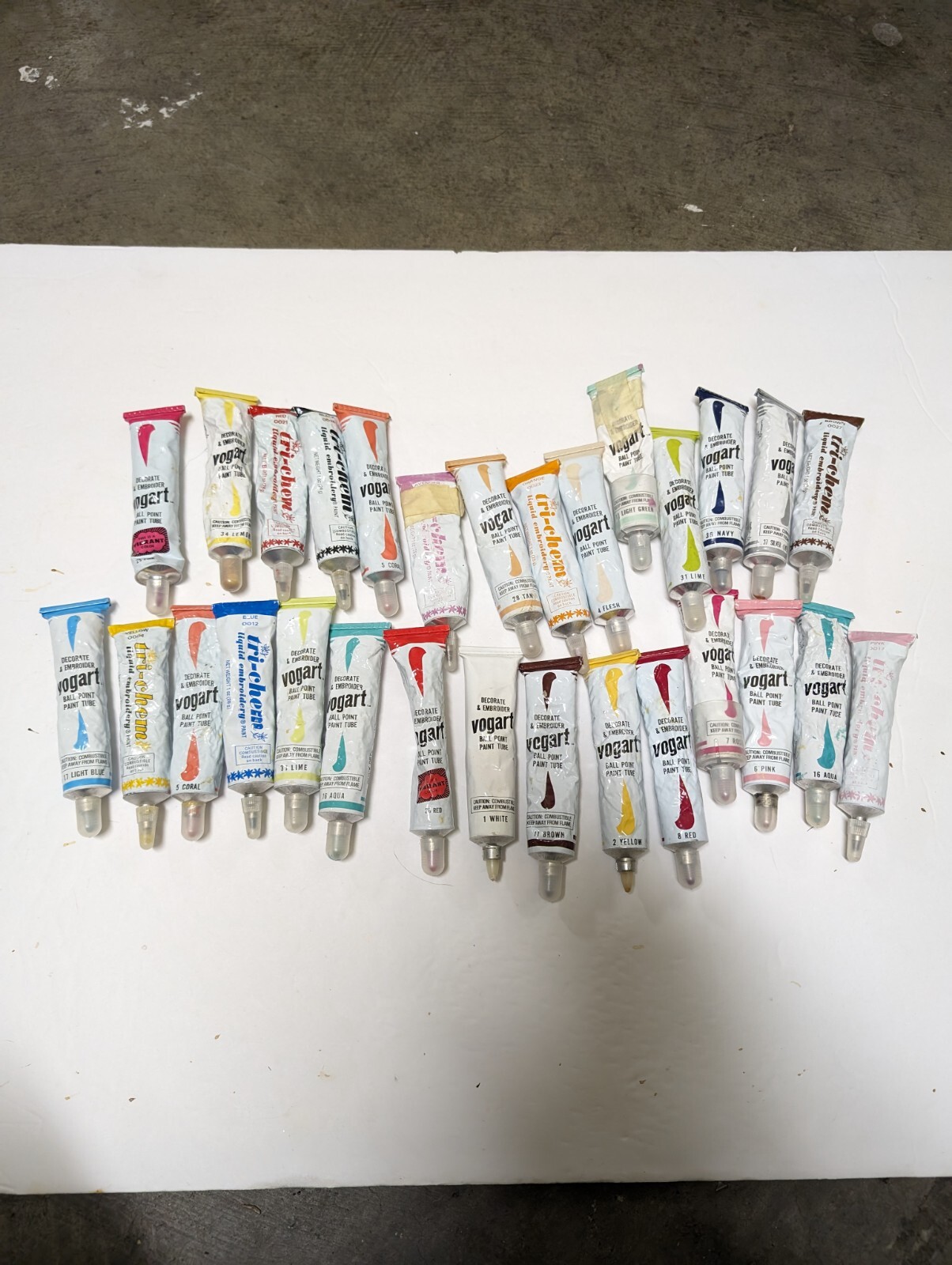 Vintage Used Vogart Ballpoint & Trichem Liquid Embroidery Paint Tubes