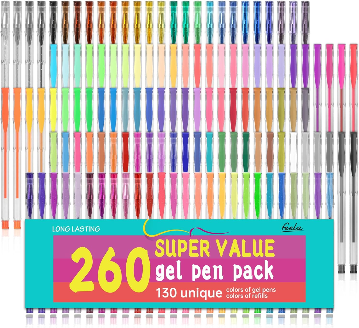 Gel Pens Set, 260 Pack 130 Colored Gel Pens plus 130 Refills for Adult Colori...-image