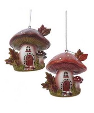 Set of 2 Mushroom House Ornaments D4478 w