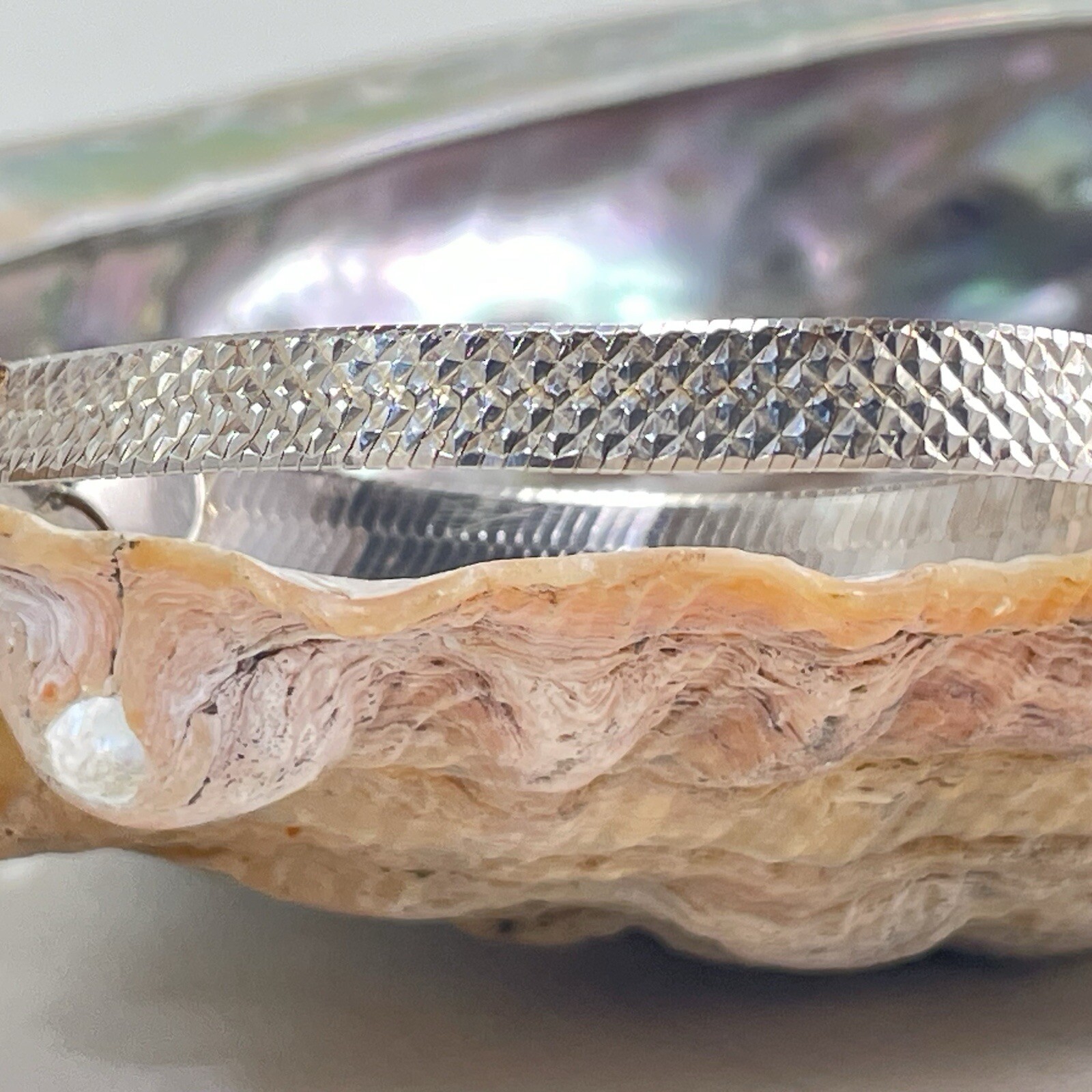 Etched Pattern Design Bracelet Signed Italy Rose/… - image 1