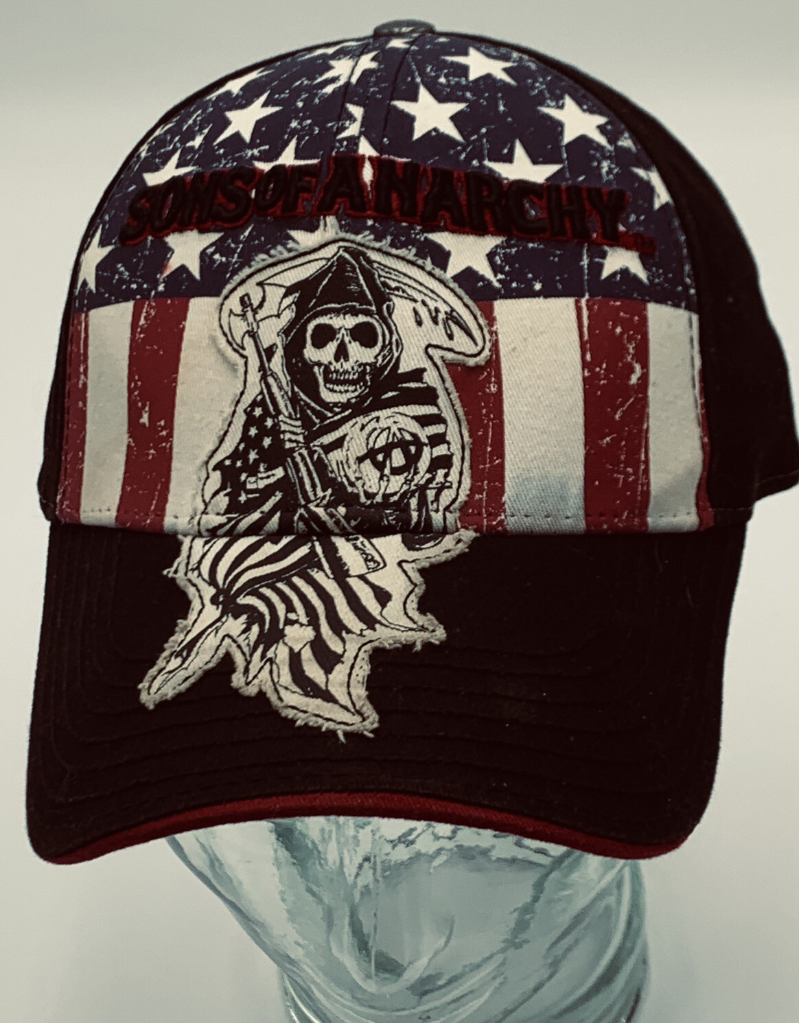 Sons Of Anarchy Red White Blue Skeleton Cap Hat Size Small/Medium