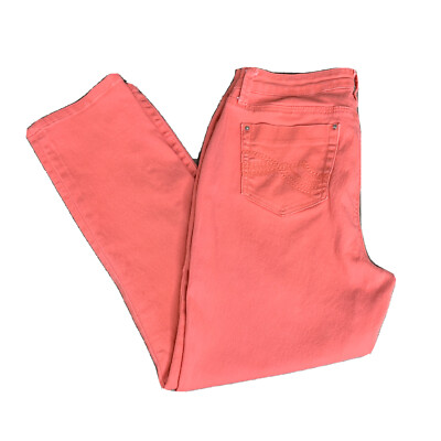 Signature Studio Crop Pants Womens 10 Coral Solid Zip Button Close Pockets