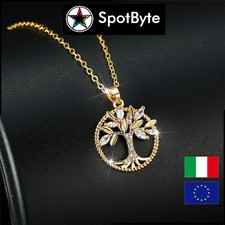 Collana Donna Pendente Elegante 45cm con Albero Della Vita Dorato Strass
