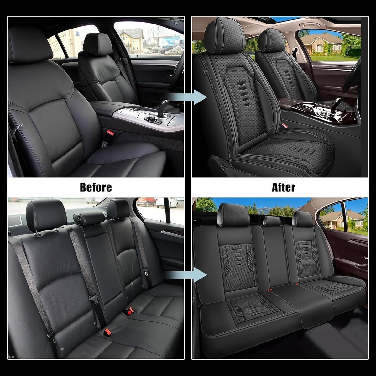 Aotiyer Full Set Car Seat Covers, Crown PU Leather Car Seat Cover Full