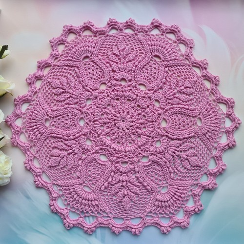 Pink-violet Tablecloth , Crochet Doily Textured doily 3D Doily New 40cm 85 grams - Picture 2 of 11