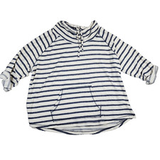 Mary McFadden Women's VTG Blue Striped Beachy Nautical Cowlneck Sweatshirt Sz 4X
